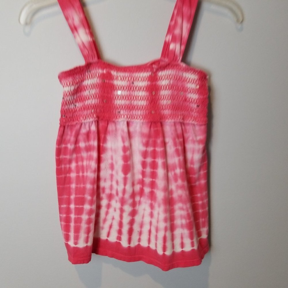 Justice girls 12 tie dye smocked shirt pink & whit
